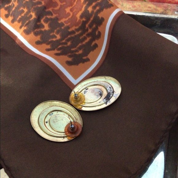 Vintage Brass Earrings with Enamel Studs Pierced 70’s Earrings - Picture 14 of 14